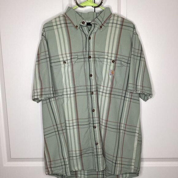 Mens Carhartt Loose‎ Fit Plaid Short Sleeved Top Large Tall - Picture 1 of 8